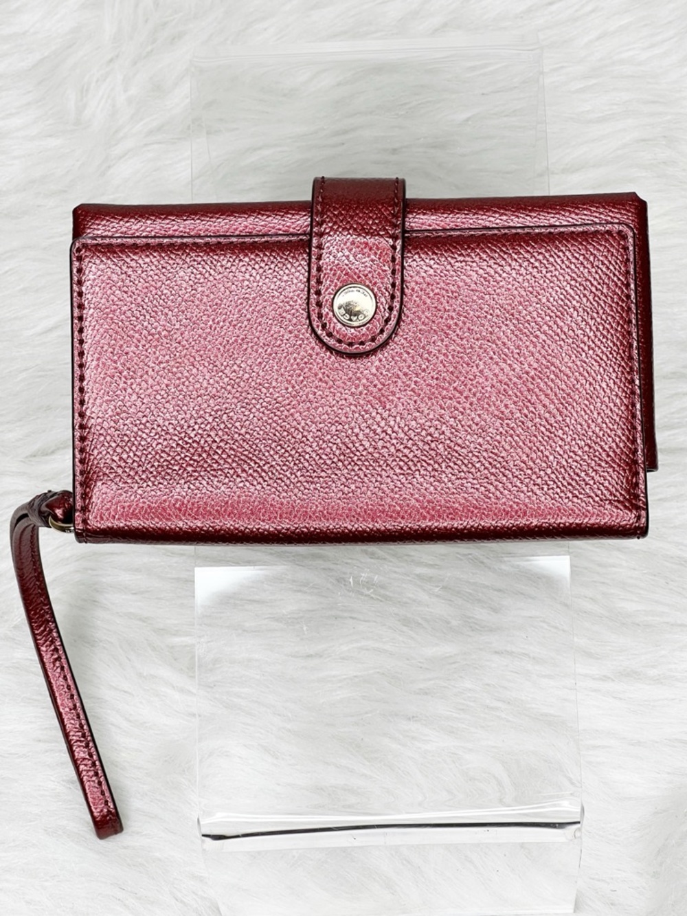 Coach Red Metallic Pebbled Leather Wallet Wristlet